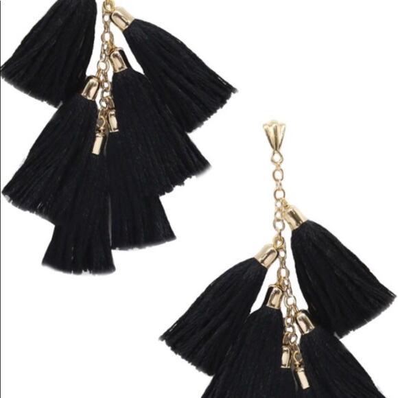 NIP Ethika Los Angeles CA Black Gold Hardware 18K Plated Tassel Earrings - Picture 1 of 3
